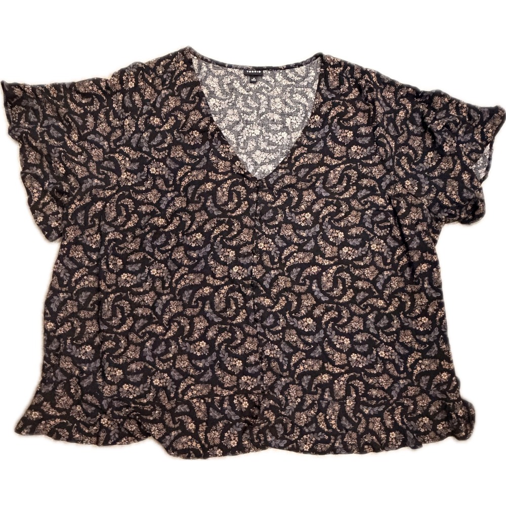 Torrid Womens Plus Size 4 Floral Paisley Button Front Flutter Sleeve Peplum Top